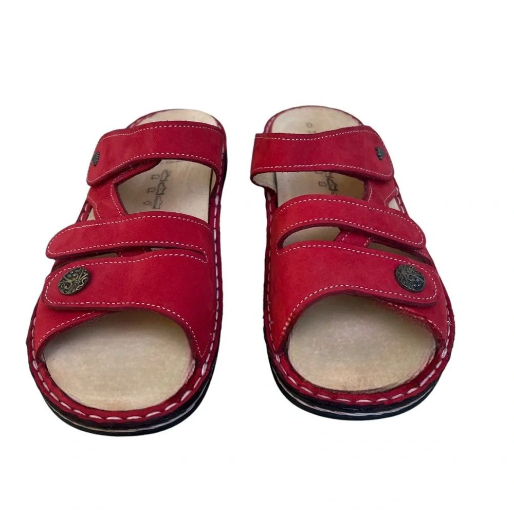 Finn Comfort Monza Red Ventura Soft Nubuck Leather Strap Sandals. Sz.37 or US 6 - Picture 3 of 9